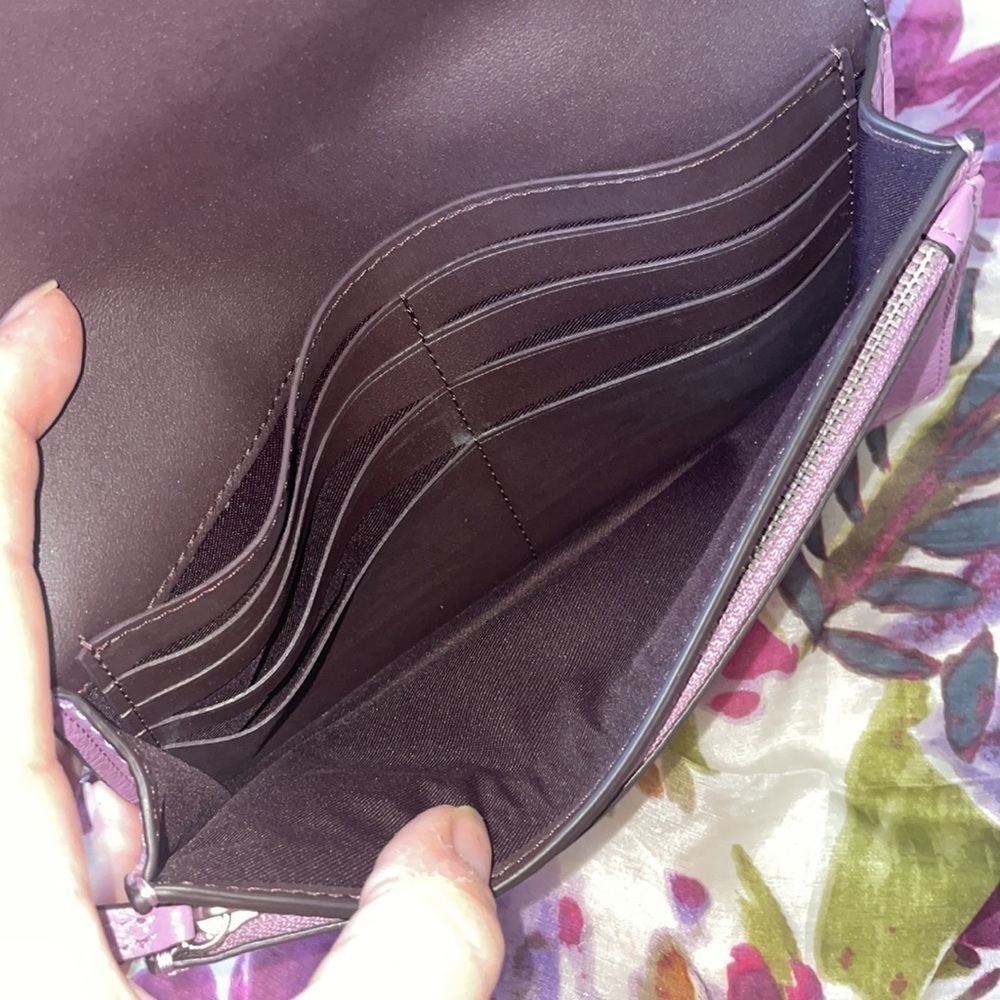 Brand New Coach Genuine Leather Foldover Clutch Crossbody Chain Purse Purple - Picture 14 of 16